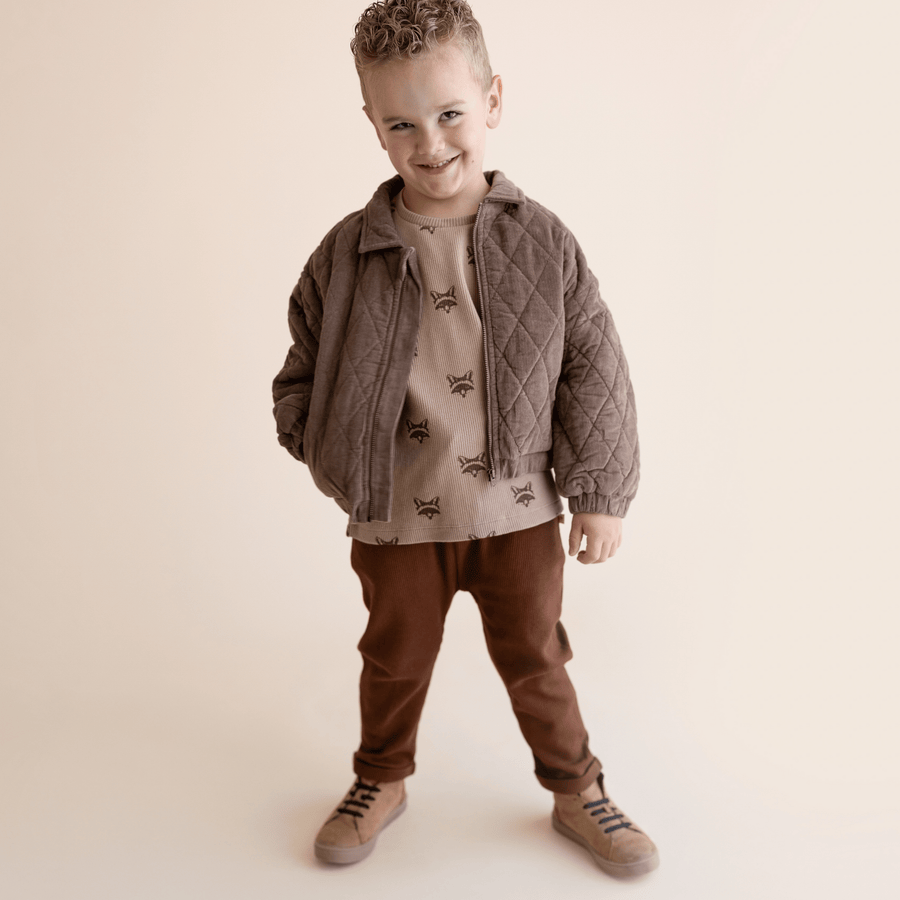 Organic Quilted Bomber Corduroy Jacket | Dark Brown - Echo Market
