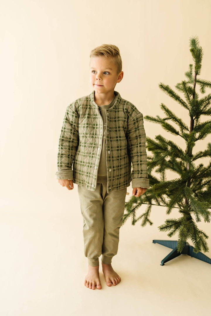 Organic Quilted Button Jacket | Olive Plaid - Echo Market