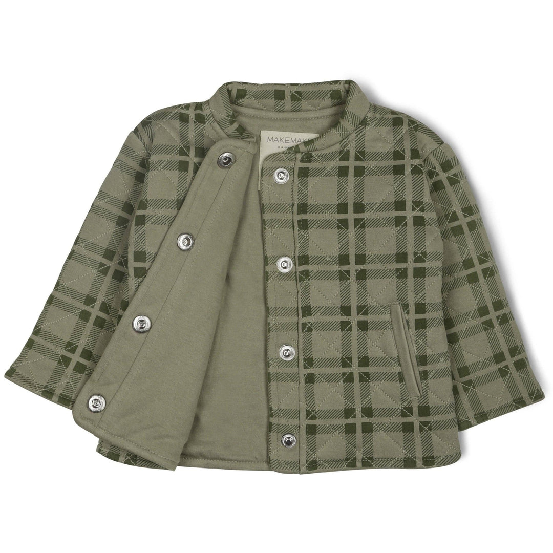 Organic Quilted Button Jacket | Olive Plaid - Echo Market