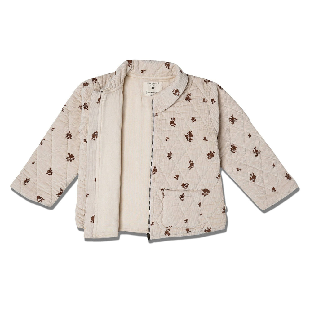 Organic Quilted Corduroy Zipper Jacket | Brown Floral - Echo Market