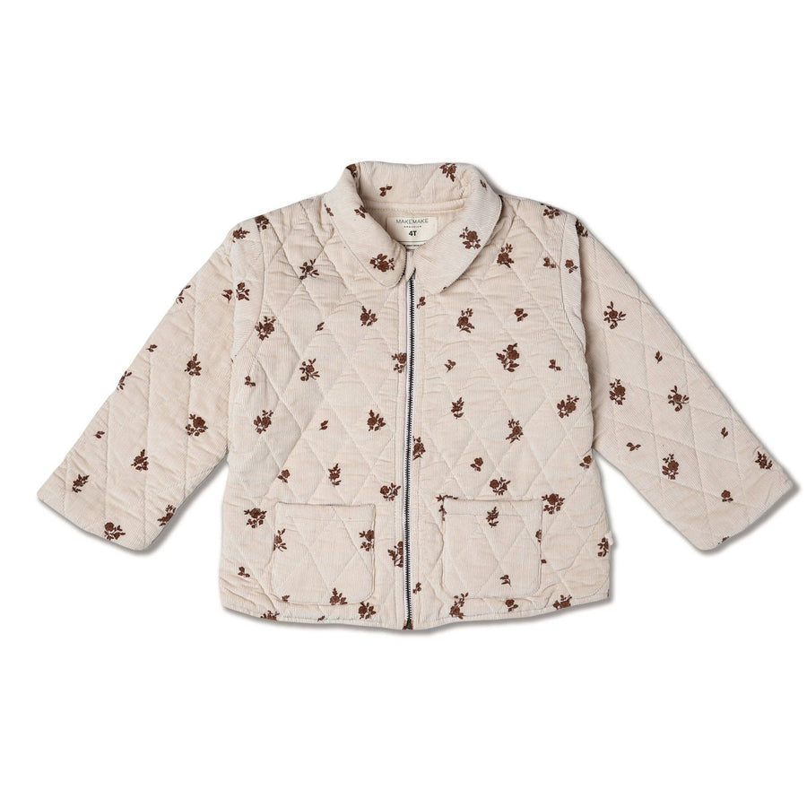 Organic Quilted Corduroy Zipper Jacket | Brown Floral - Echo Market