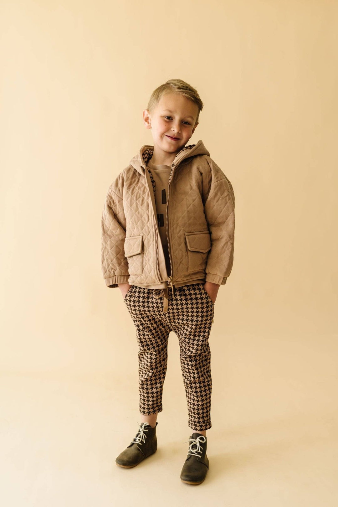 Organic Quilted Hooded Jacket | Taupe - Echo Market