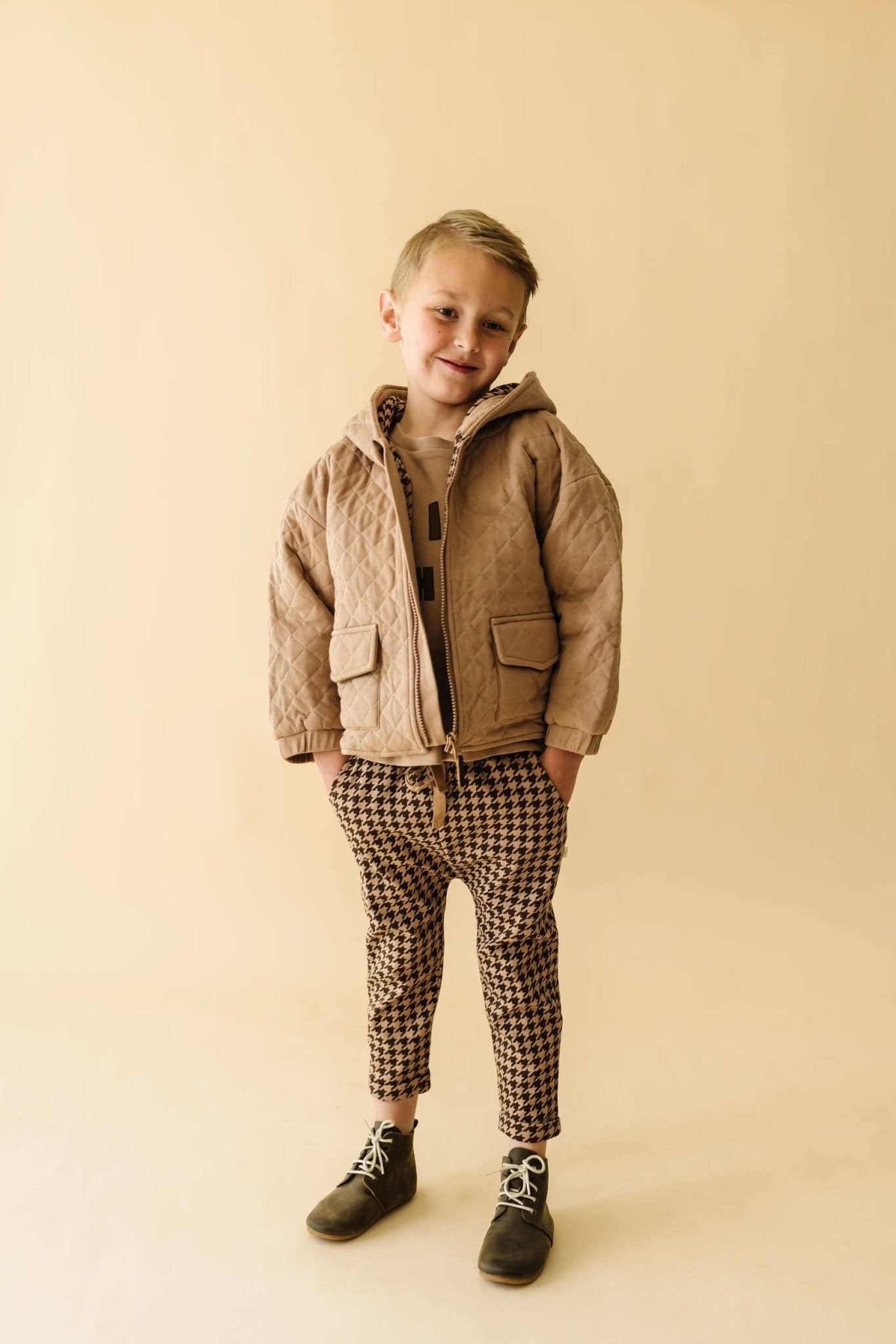 Organic Quilted Hooded Jacket | Taupe - Echo Market