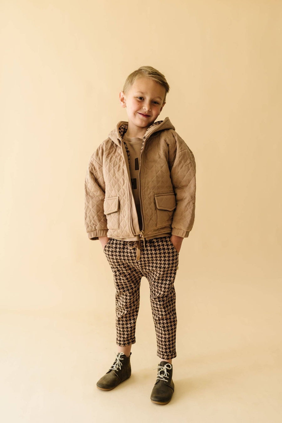 Organic Quilted Hooded Jacket | Taupe - Echo Market