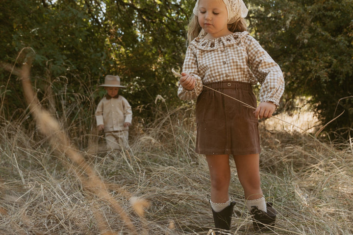 Organic Ruffle Button Top | Oat Gingham - Echo Market