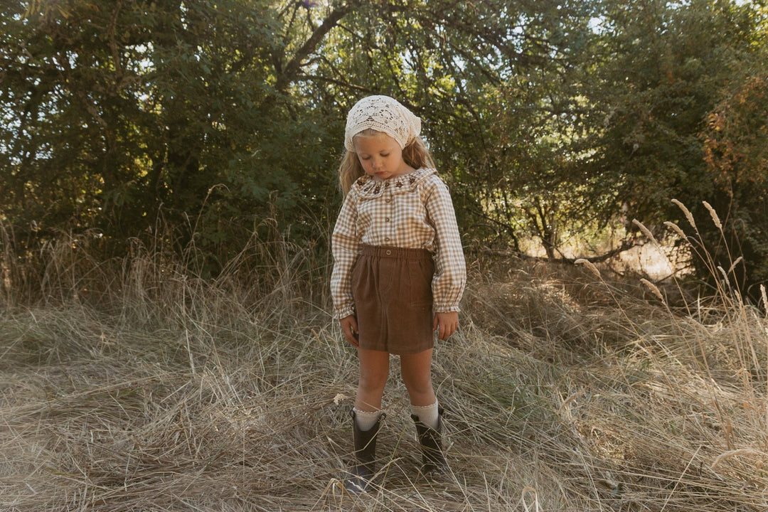 Organic Ruffle Button Top | Oat Gingham - Echo Market