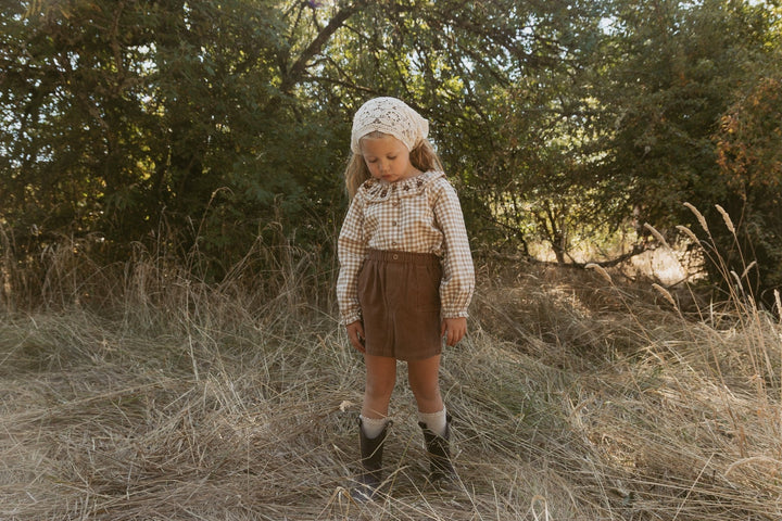 Organic Ruffle Button Top | Oat Gingham - Echo Market