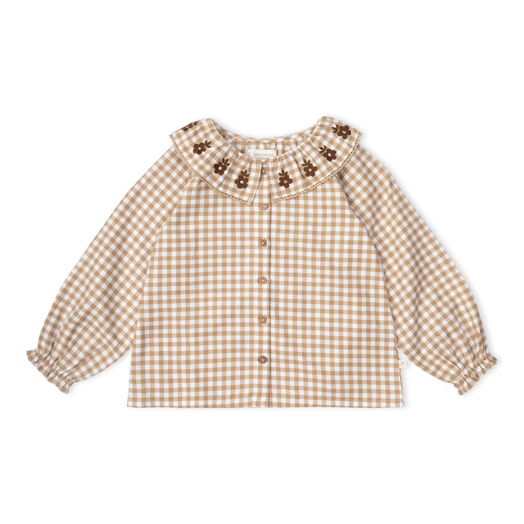 Organic Ruffle Button Top | Oat Gingham - Echo Market