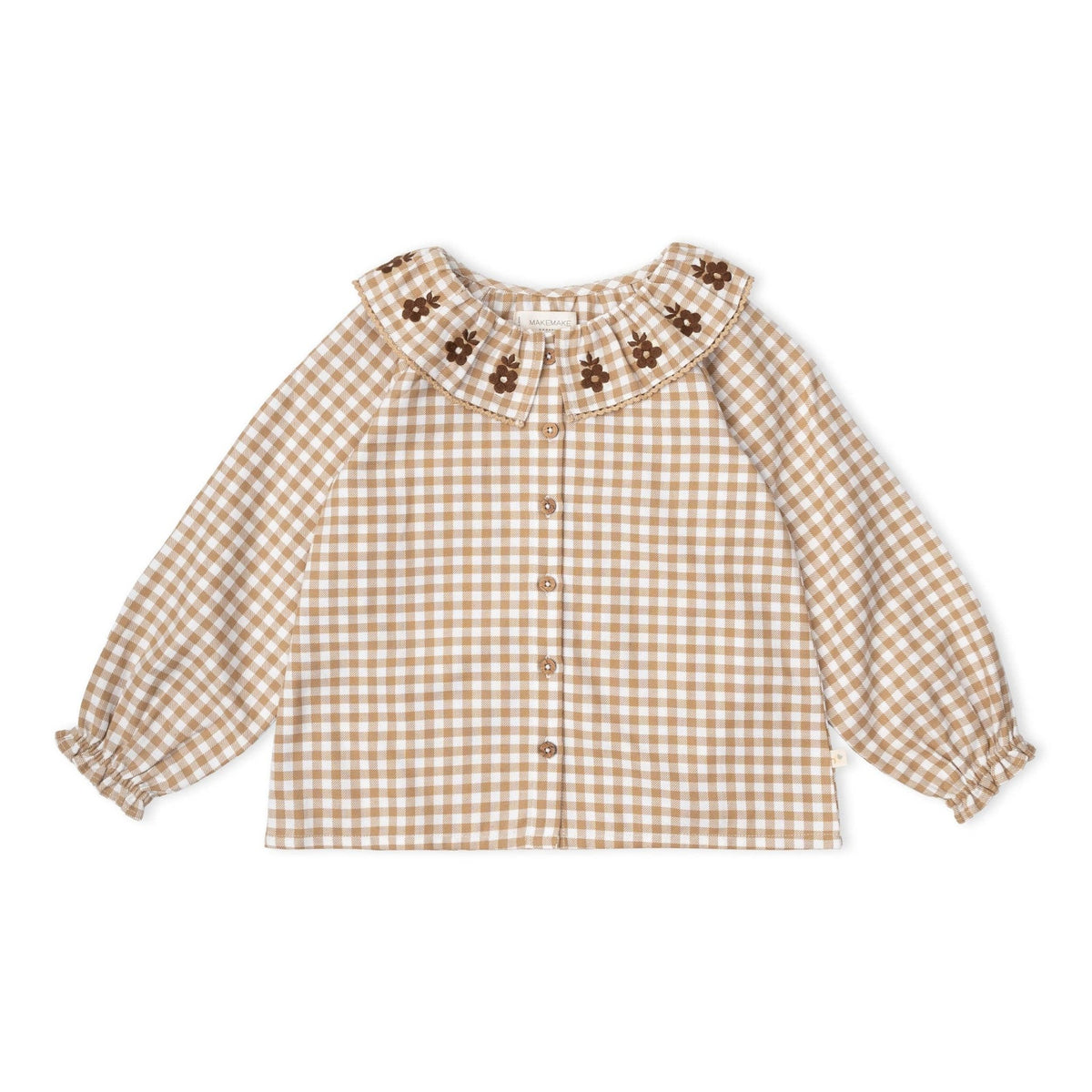 Organic Ruffle Button Top | Oat Gingham - Echo Market