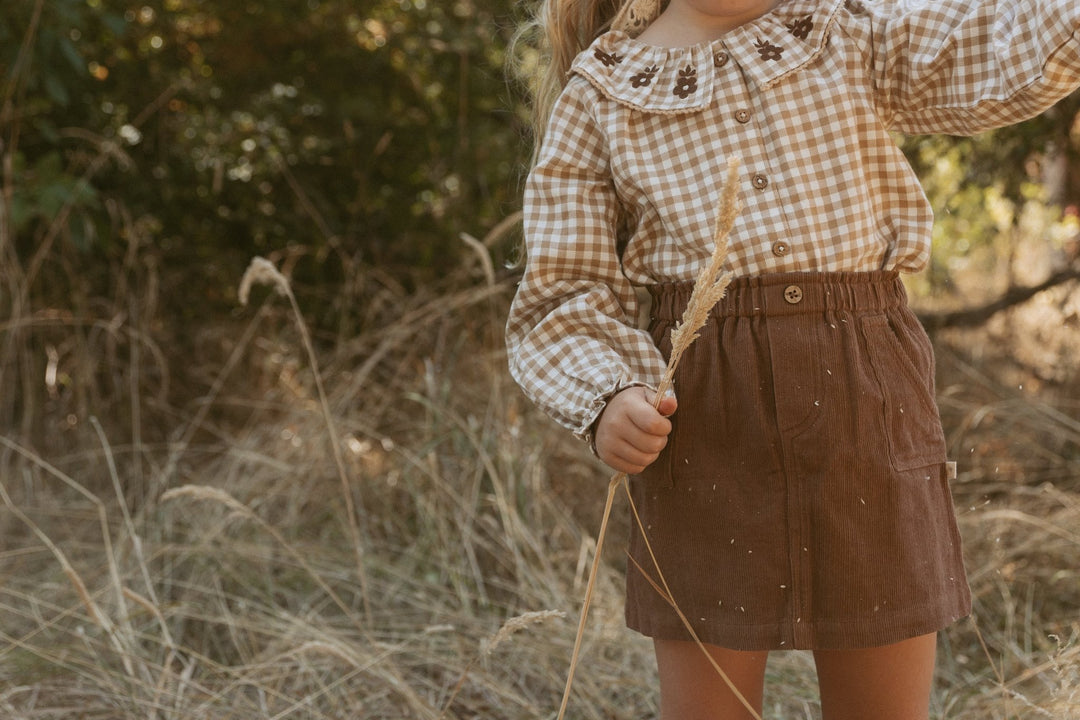 Organic Ruffle Button Top | Oat Gingham - Echo Market