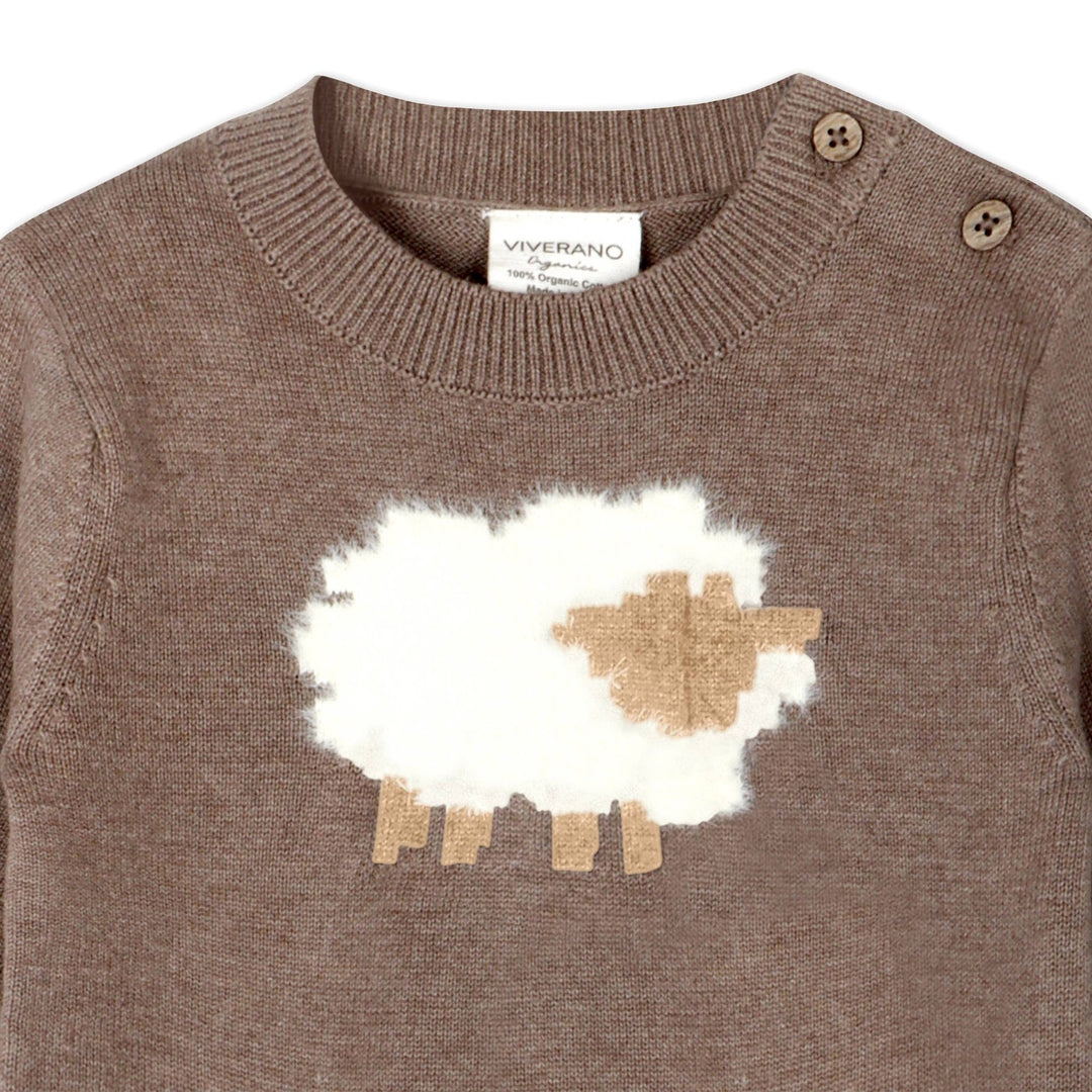Organic Sheep Jacquard Knit Baby Pullover & Pant Set | Cocoa Heather - Echo Market