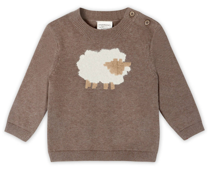Organic Sheep Jacquard Knit Baby Pullover & Pant Set | Cocoa Heather - Echo Market