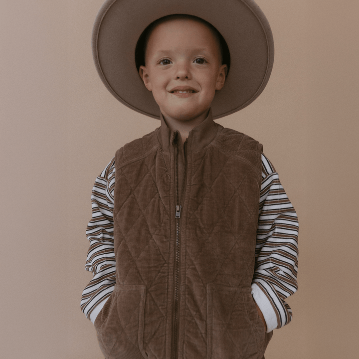 Organic Sleeveless Quilted Corduroy Jacket | Dark Brown - Echo Market