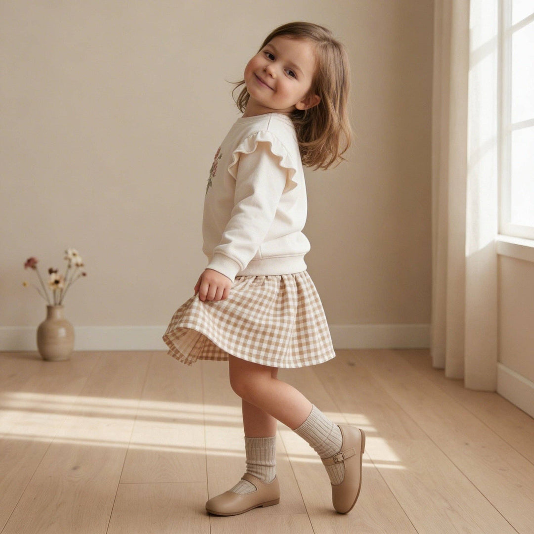 Organic Twill Skirt | Oat Gingham - Echo Market