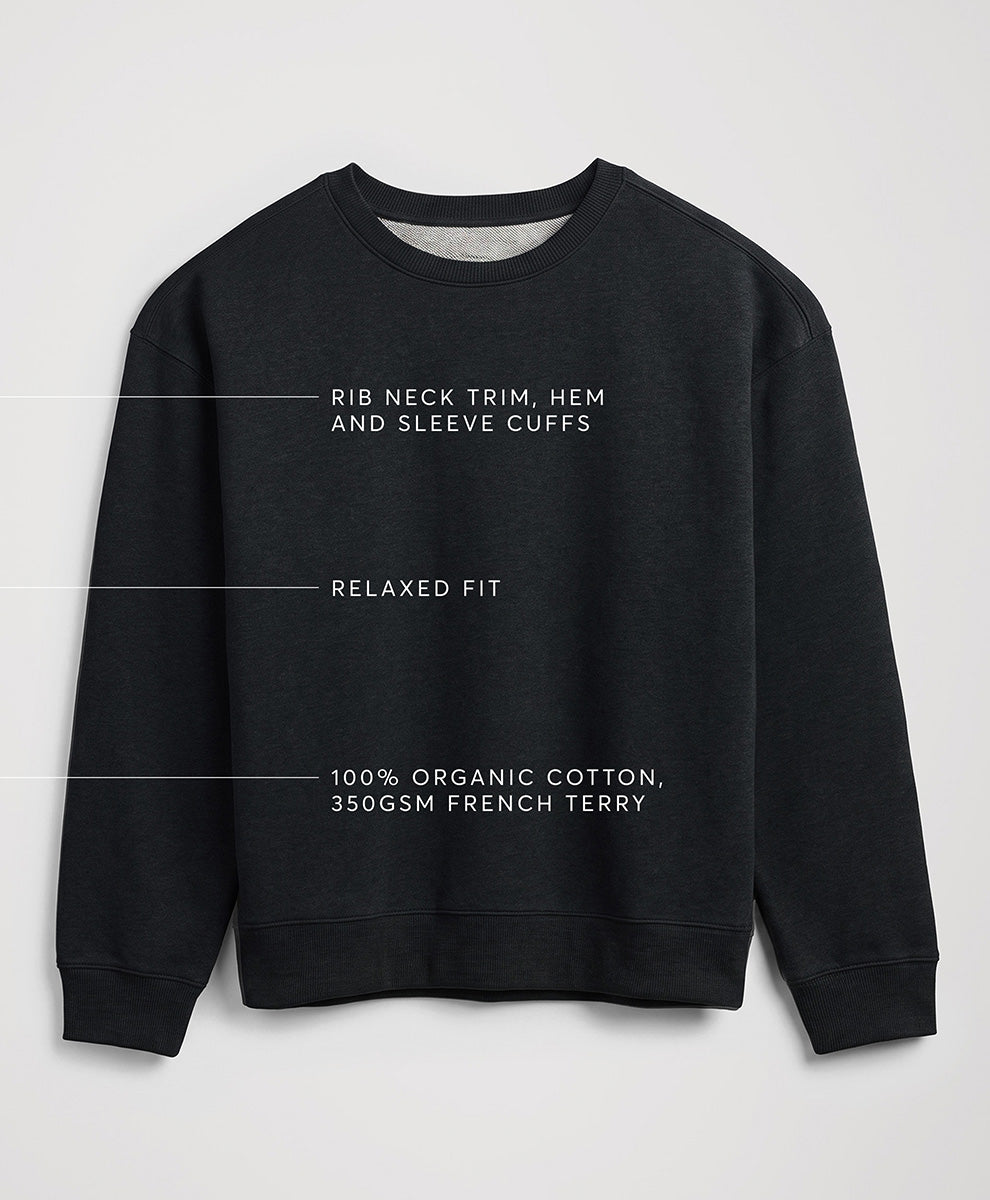 Pact charcoal heather crew neck on a white background.