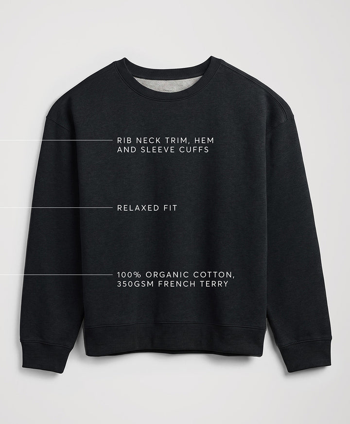 Pact charcoal heather crew neck on a white background.