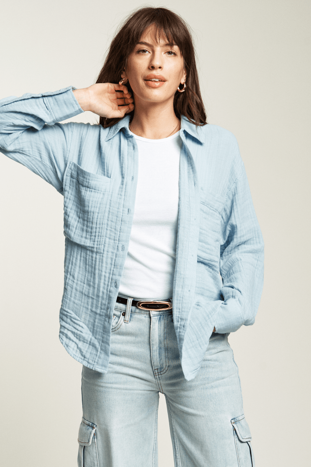 Pierre Button-Up Gauze Shirt | Blue Fog - Echo Market