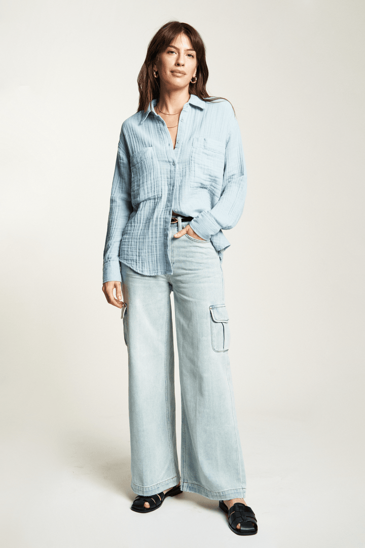 Pierre Button-Up Gauze Shirt | Blue Fog - Echo Market