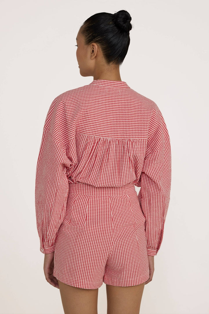 Pleated Tailored Shorts | Poppy Gingham - Echo Market