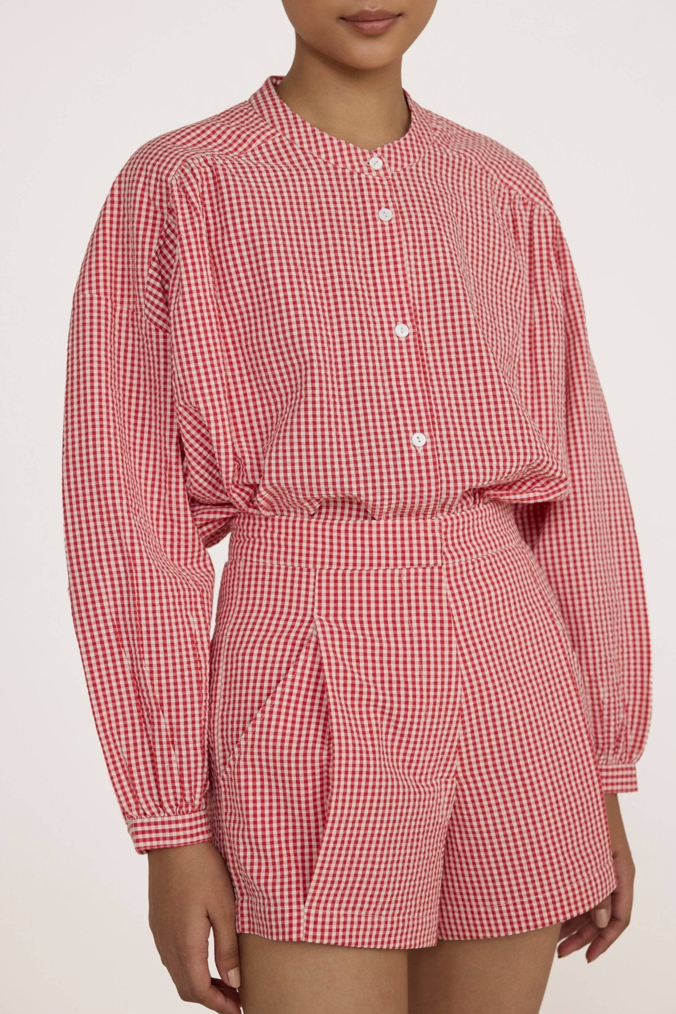 Pleated Tailored Shorts | Poppy Gingham - Echo Market