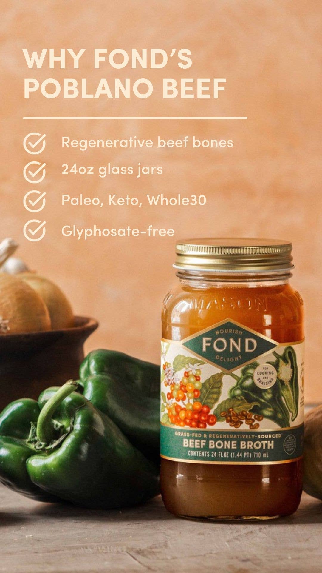 Poblano Grass - Fed Regenerative Beef Bone Broth - Echo Market