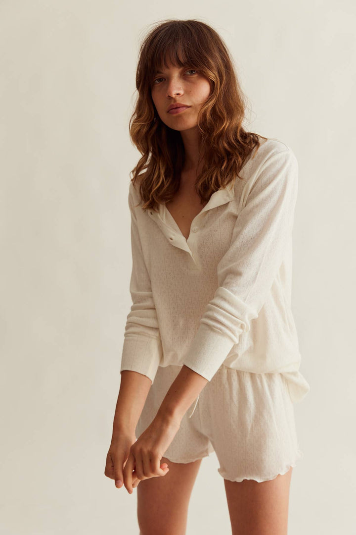 Pointelle Henley and Shorts Sleep Set - Echo Market