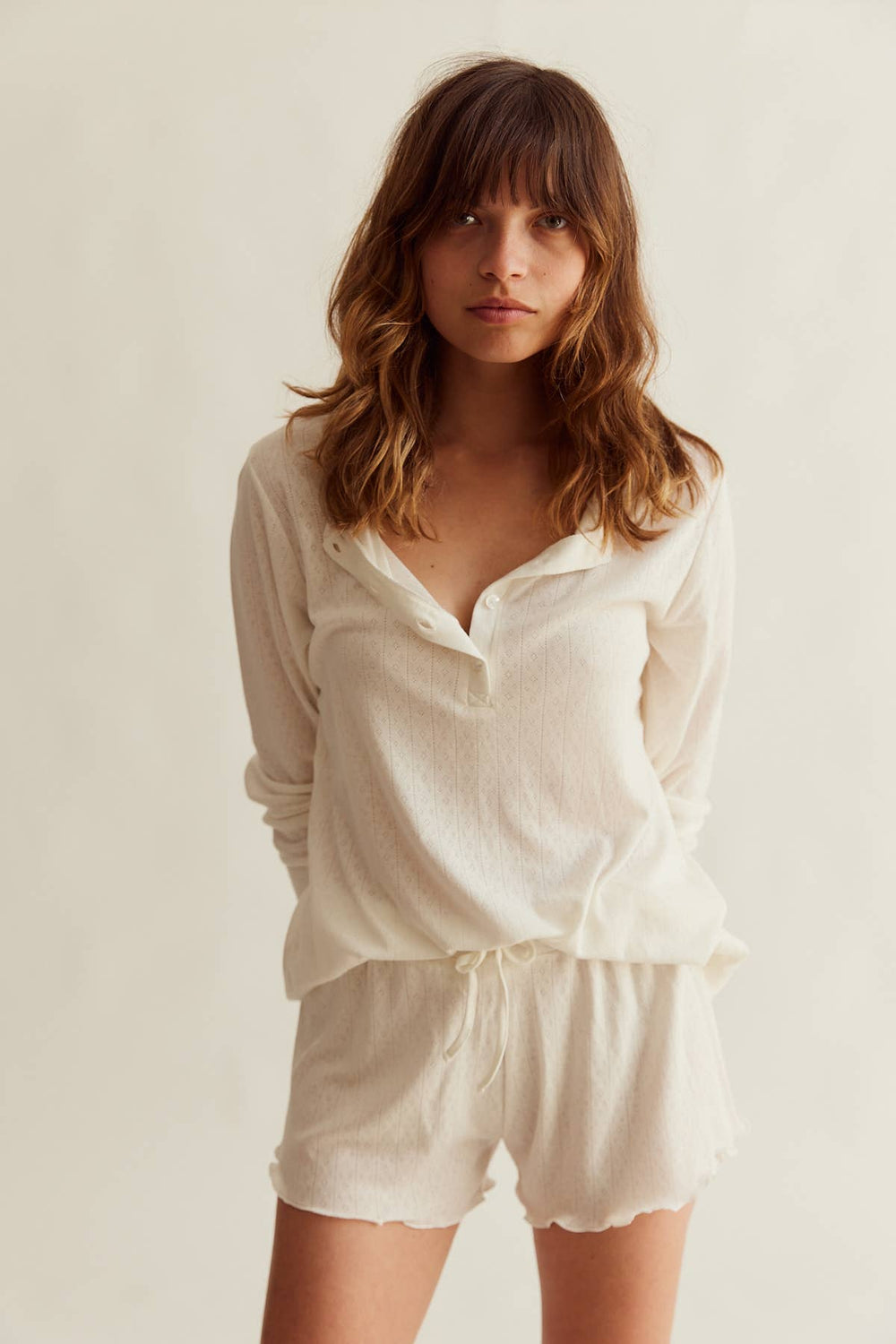 Pointelle Henley and Shorts Sleep Set - Echo Market