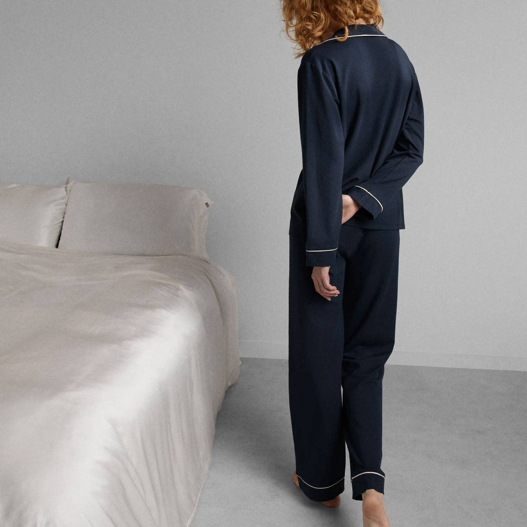 Pre - Order | Slumberknit™ Essential Button Down Pant Set | Deep Blue/Swan White - Echo Market