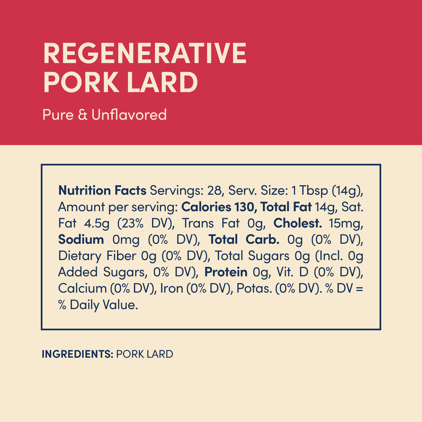 Pure & Unflavored Regenerative Pork Lard 14oz - Echo Market