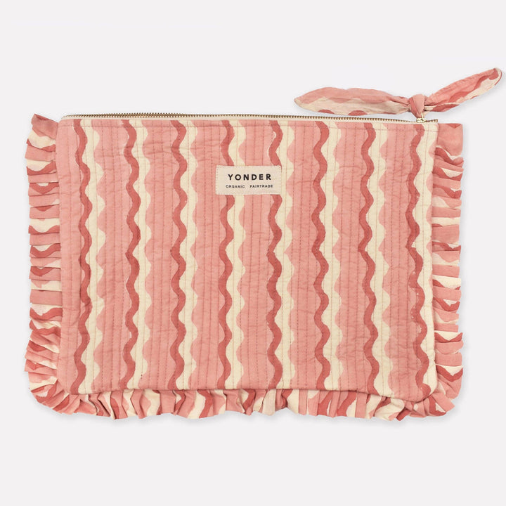 Pink and white striped pouch with &