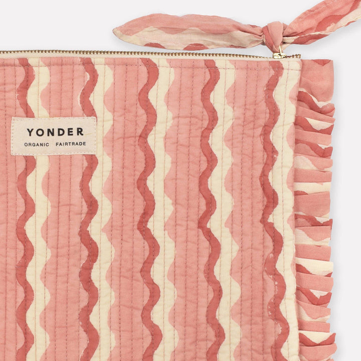 Pink and beige patterned bag with &