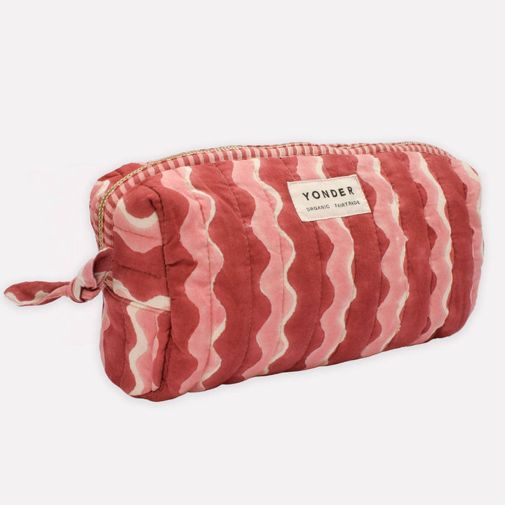 Rectangular pouch with pink wavy pattern and &