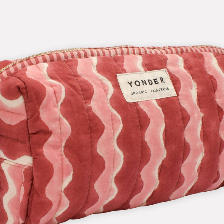 Red and white patterned pouch with &