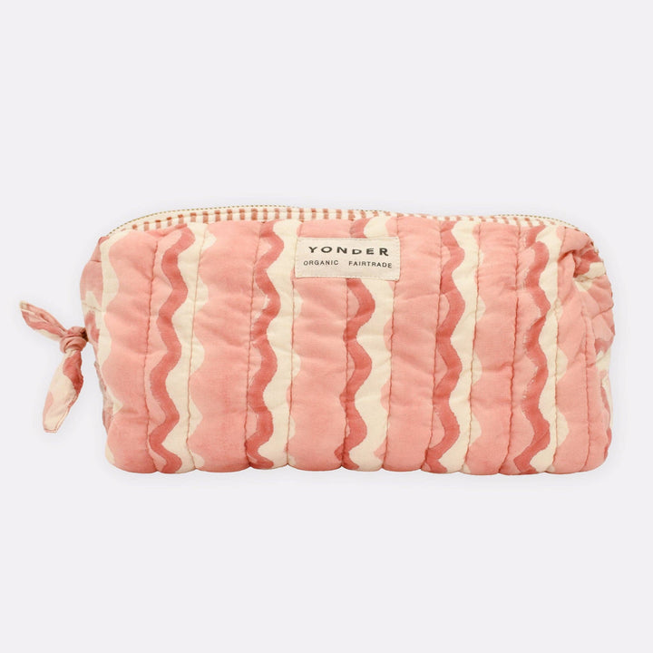 Pink and white striped pouch with &