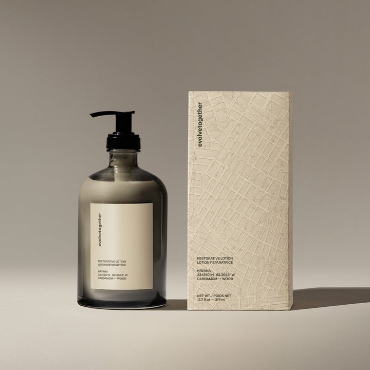 Restorative lotion and packaging with &