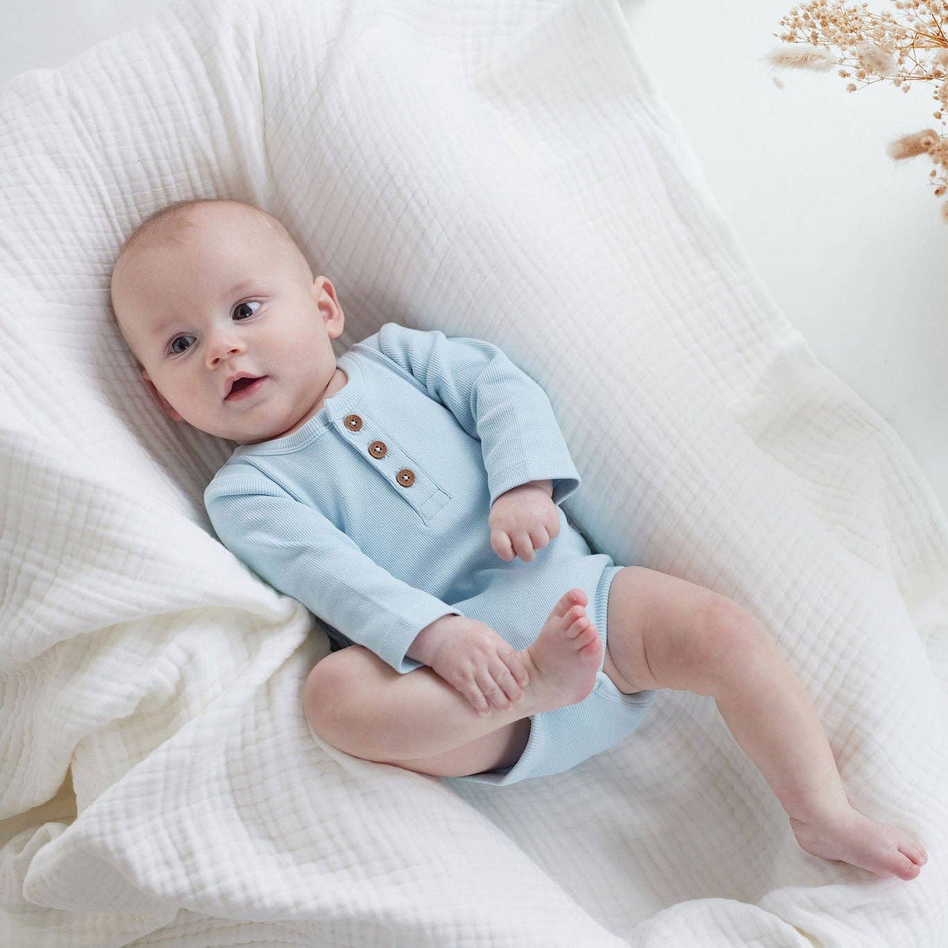 Rib Henley Onesie | Winter Sky Blue - Echo Market