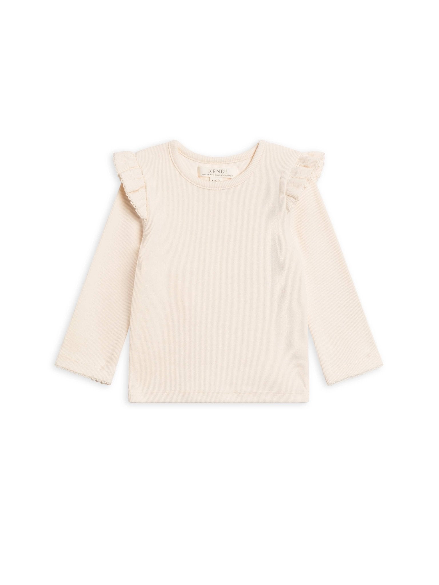 Rina Ribbed Ruffle Long Sleeve Top | Ivory - Echo Market