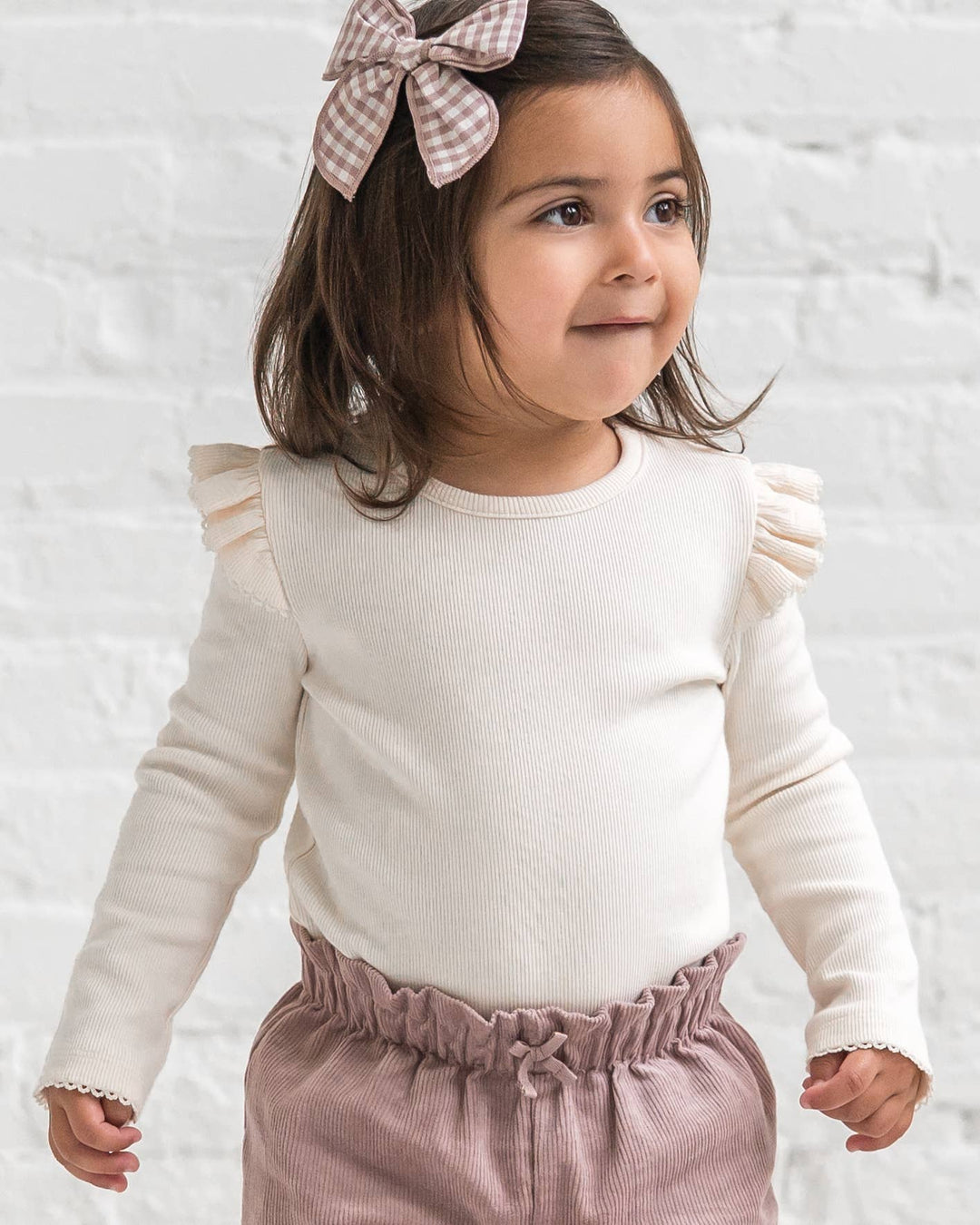 Rina Ribbed Ruffle Long Sleeve Top | Ivory - Echo Market