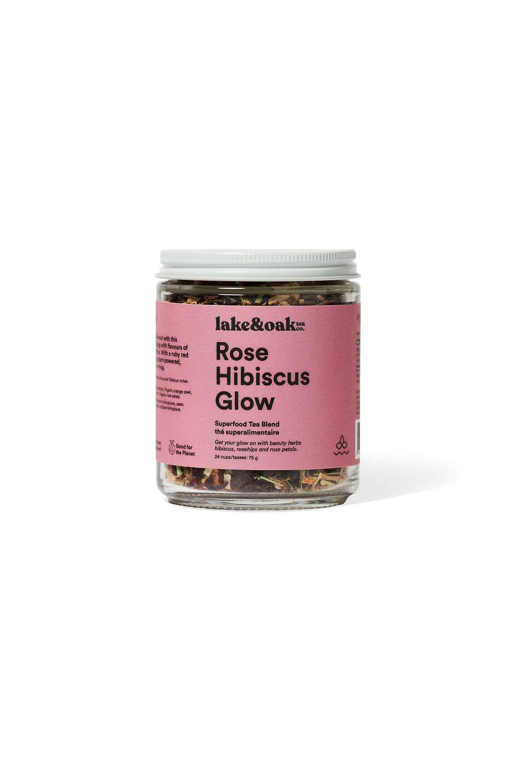 Jar of 'Rose Hibiscus Glow' product by lake & oak on a white background