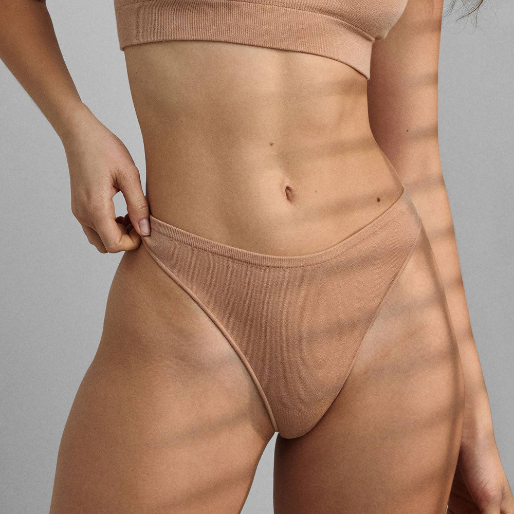 Seamless Modal High Cut Thong | Hushed Tan - Echo Market