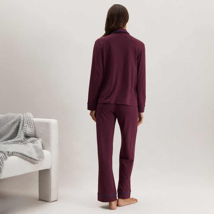 Slumberknit™ Shawl Collar Button Down Pant Set | Calliope Wine & Royal Lagoon - Echo Market