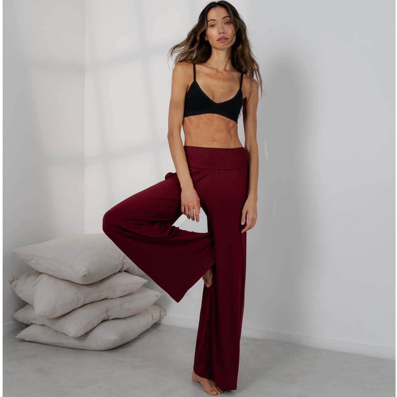 Soft Modal Rib Foldover Pant | Calliope Wine - Echo Market