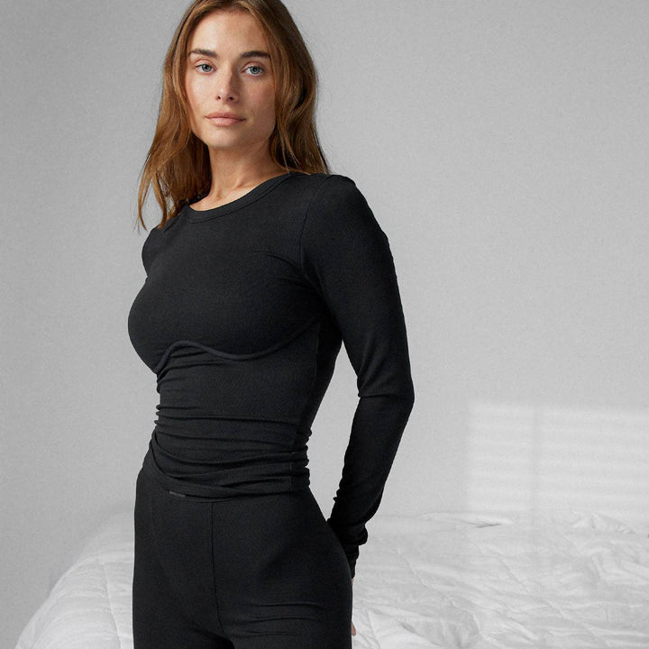 Soft Modal Rib Underpin Long Sleeve | Immersed Black - Echo Market