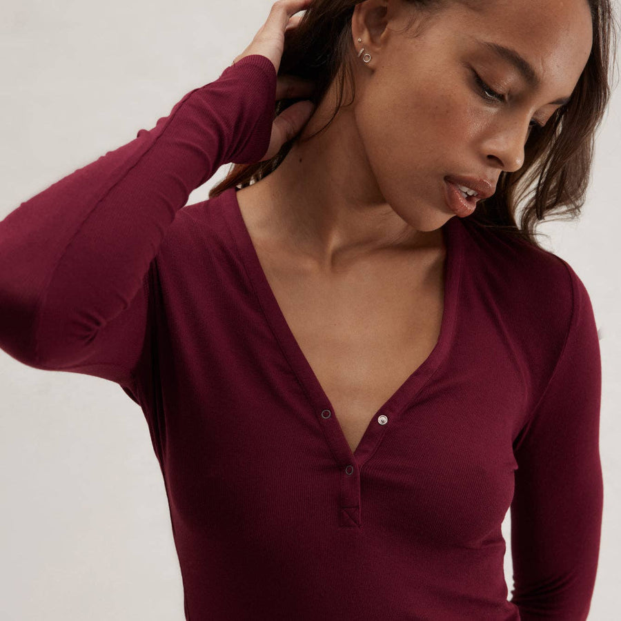 Soft Modal Rib V - Neck Henley - Echo Market