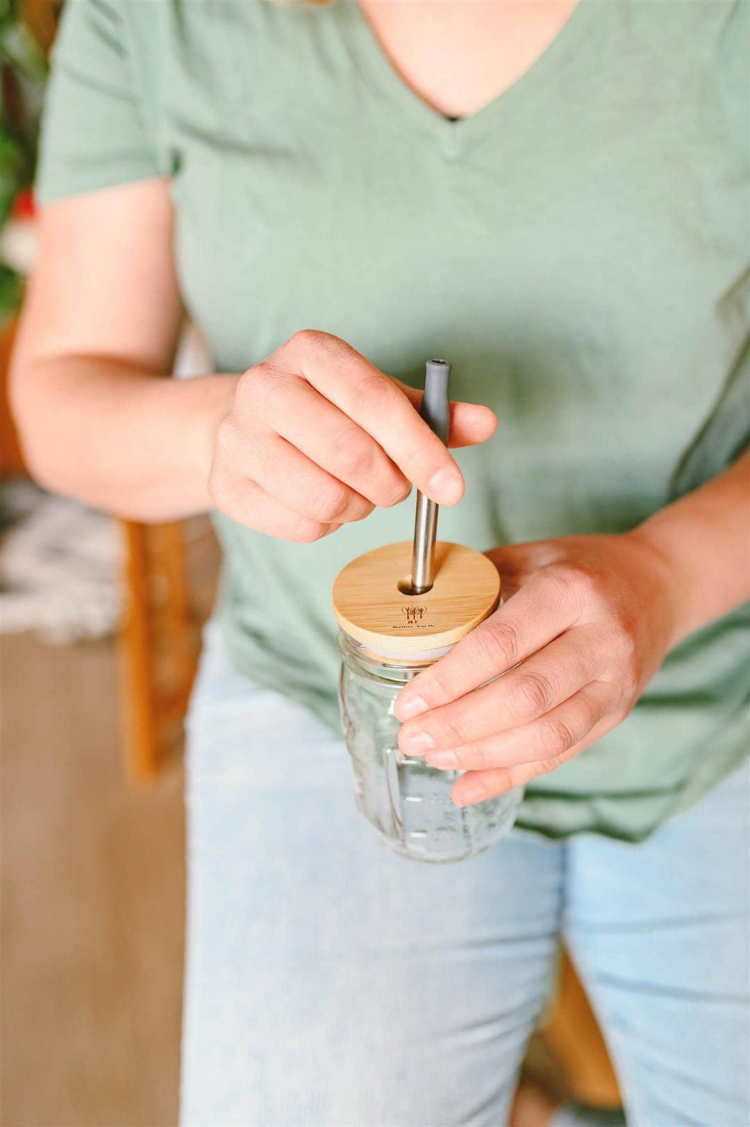 Standard Mouth Bamboo Mason Jar Lids | Straw Hole - Echo Market