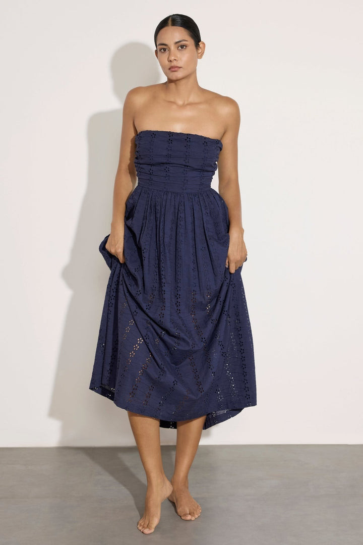 Strapless Tie Back Dress | Navy Lace - Echo Market
