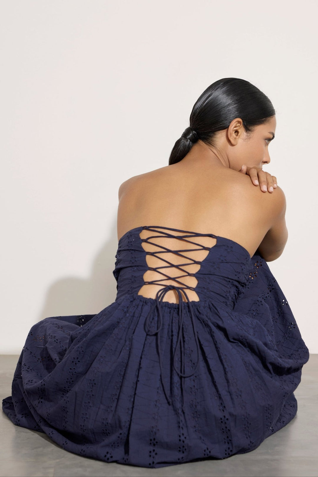Strapless Tie Back Dress | Navy Lace - Echo Market