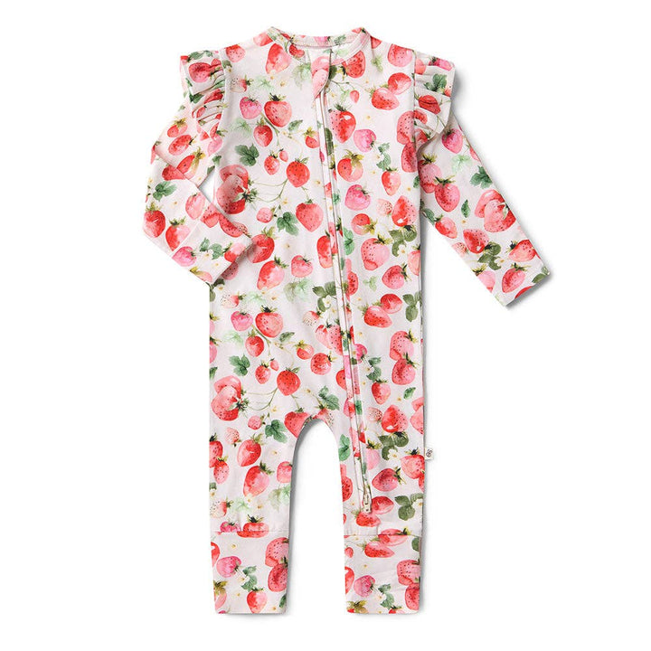 Strawberry Organic Snugglesuit Convertible Romper on a white background