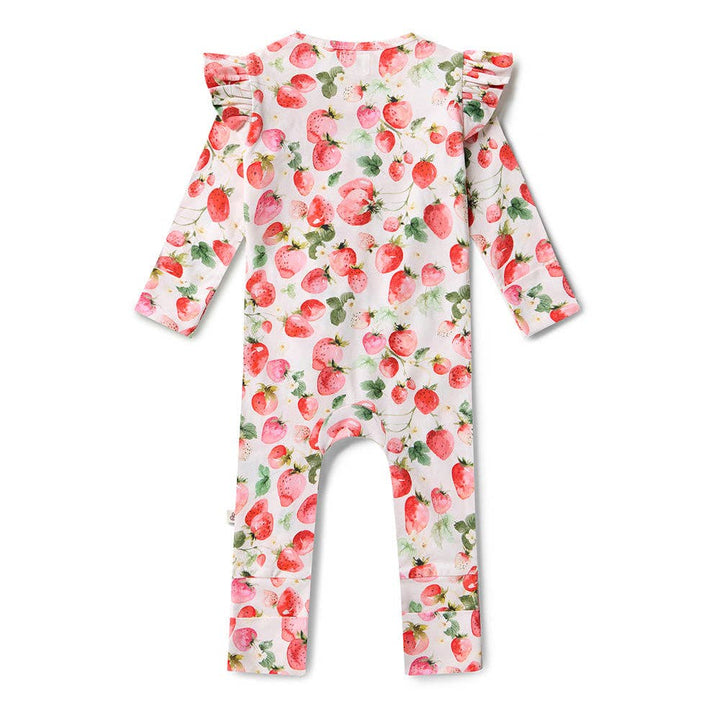 Strawberry Organic Snugglesuit Convertible Romper on a white background
