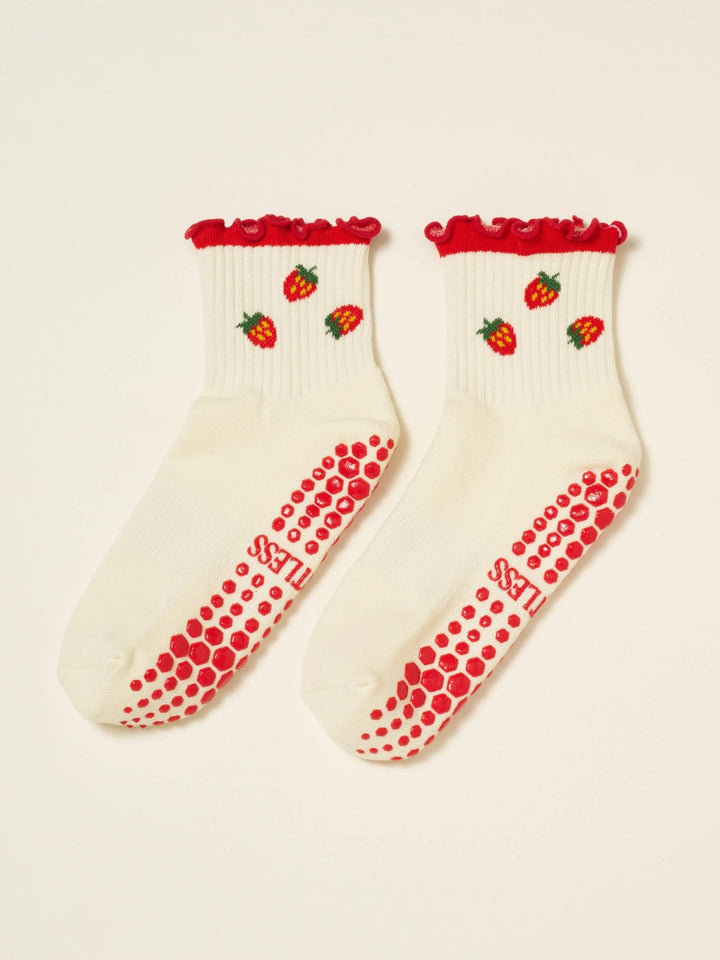 🍓 Strawberry Ruffle Grip Sock | Pilates Socks - Echo Market